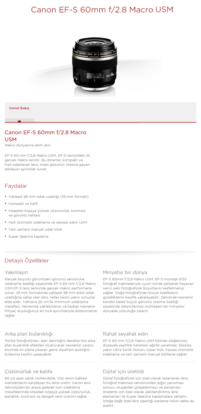 Canon EF-S 60mm 2.8 Macro USM Objektif Fiyatı, 5.0 Puanı İle